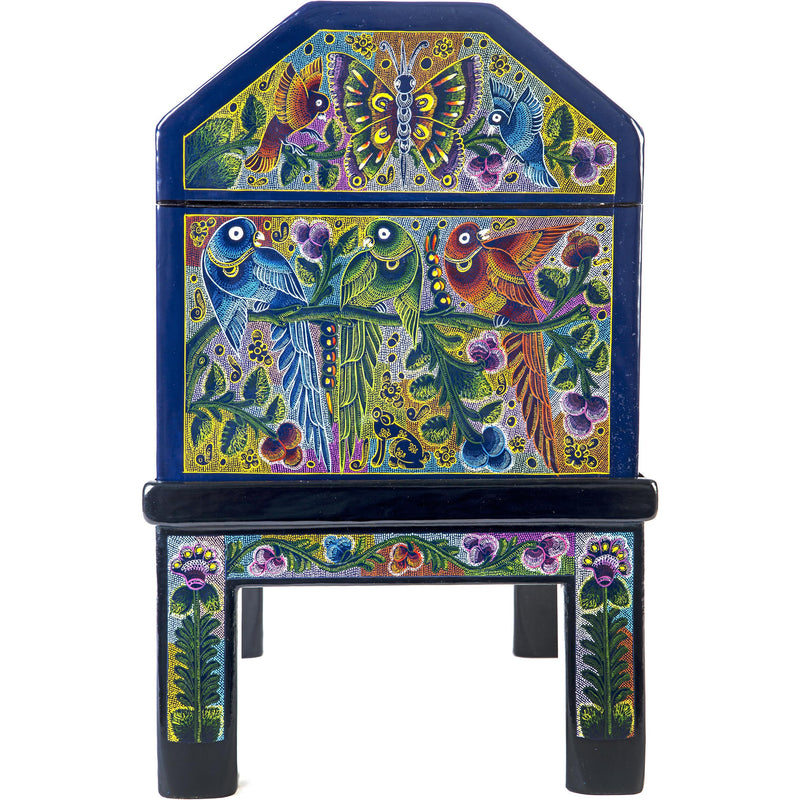 Baul Fauna Selvatica color azul / Woodcarving Lacquer Mexican Folk Art