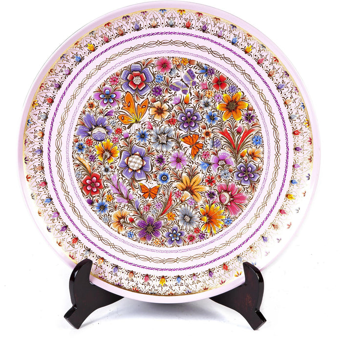 Platon Rosa con Flores / Woodcarving Lacquer Mexican Folk Art