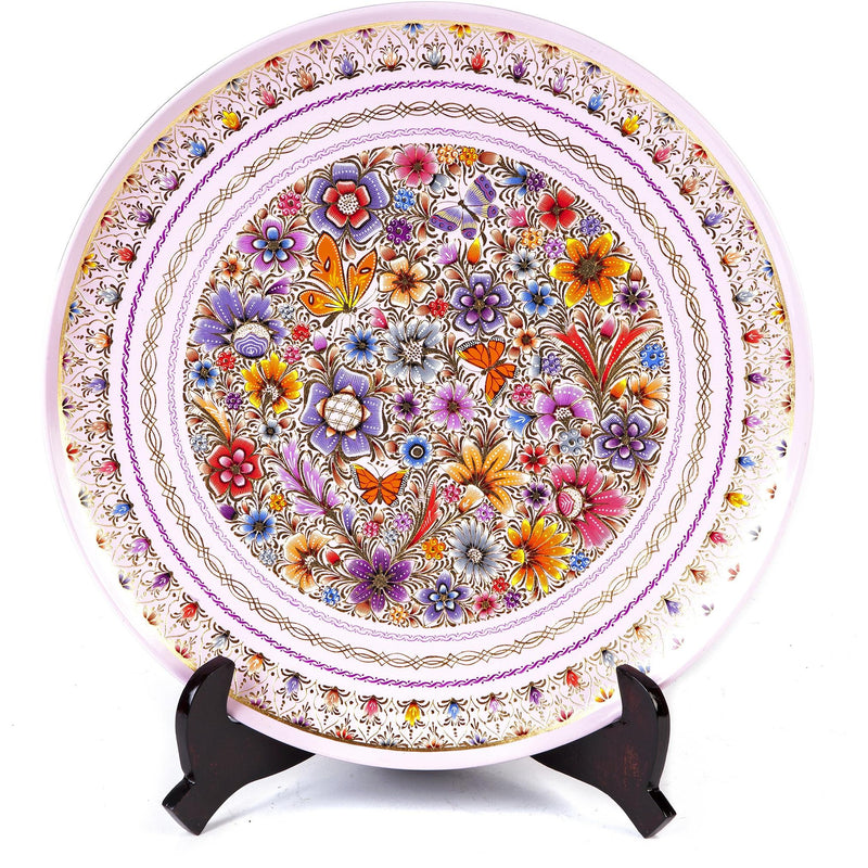 Platon Rosa con Flores / Woodcarving Lacquer Mexican Folk Art