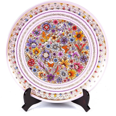 Platon Rosa con Flores / Woodcarving Lacquer Mexican Folk Art
