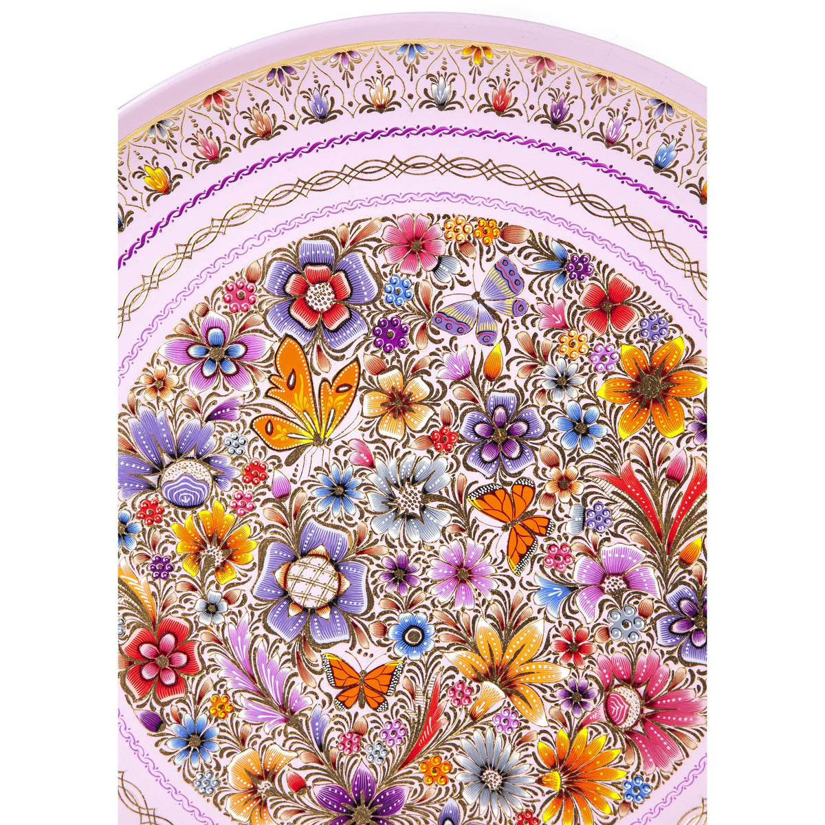 Platon Rosa con Flores / Woodcarving Lacquer Mexican Folk Art