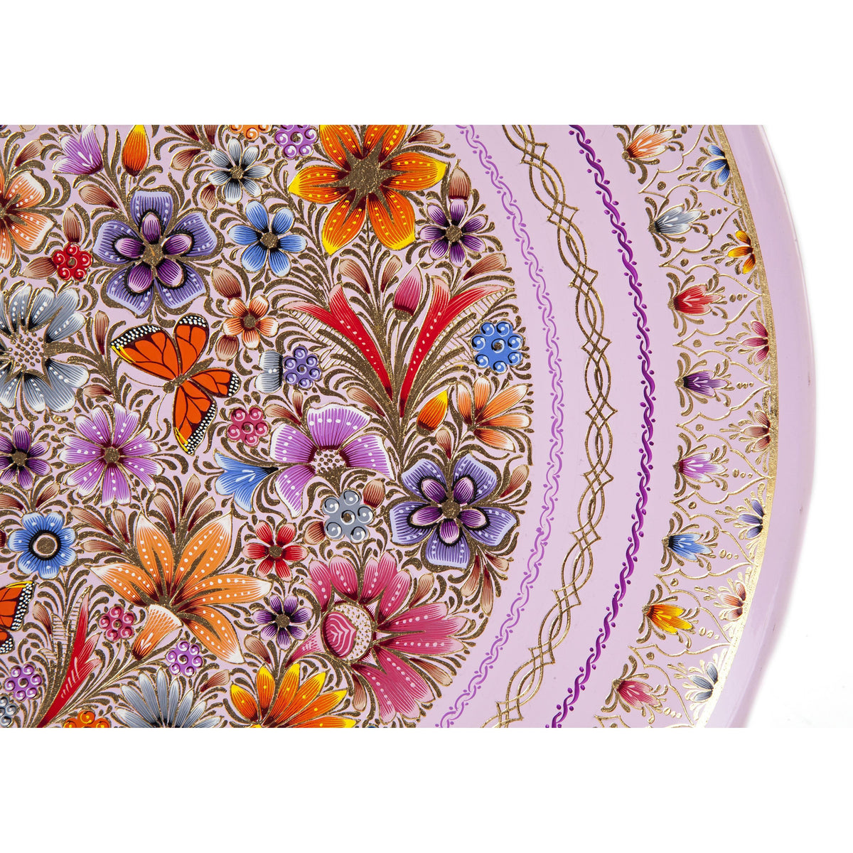 Platon Rosa con Flores / Woodcarving Lacquer Mexican Folk Art