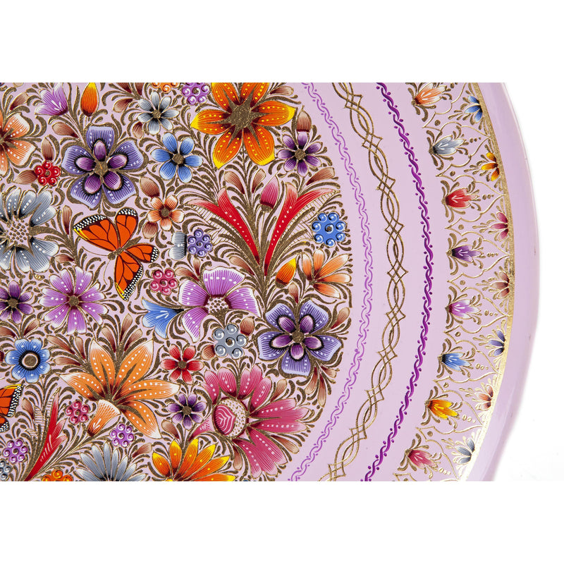 Platon Rosa con Flores / Woodcarving Lacquer Mexican Folk Art