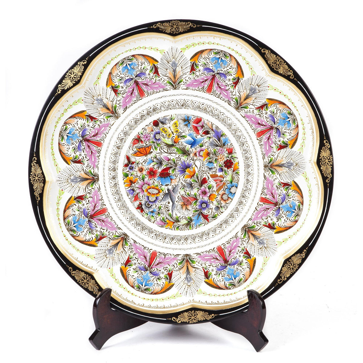 Platon Blanco en Flor / Woodcarving Lacquer Mexican Folk Art