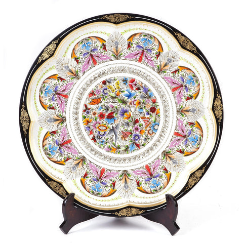 Platon Blanco en Flor / Woodcarving Lacquer Mexican Folk Art