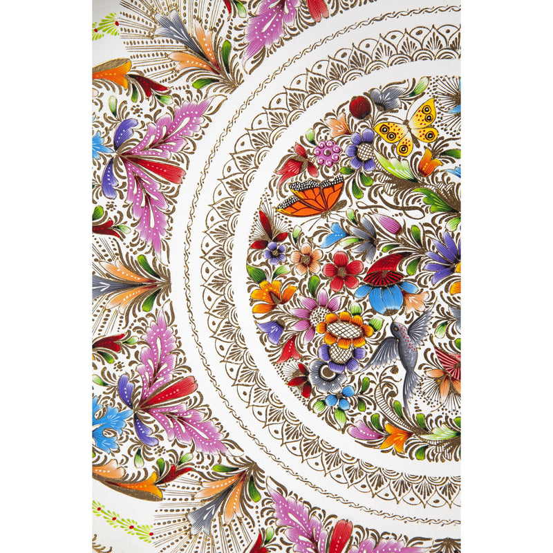Platon Blanco en Flor / Woodcarving Lacquer Mexican Folk Art