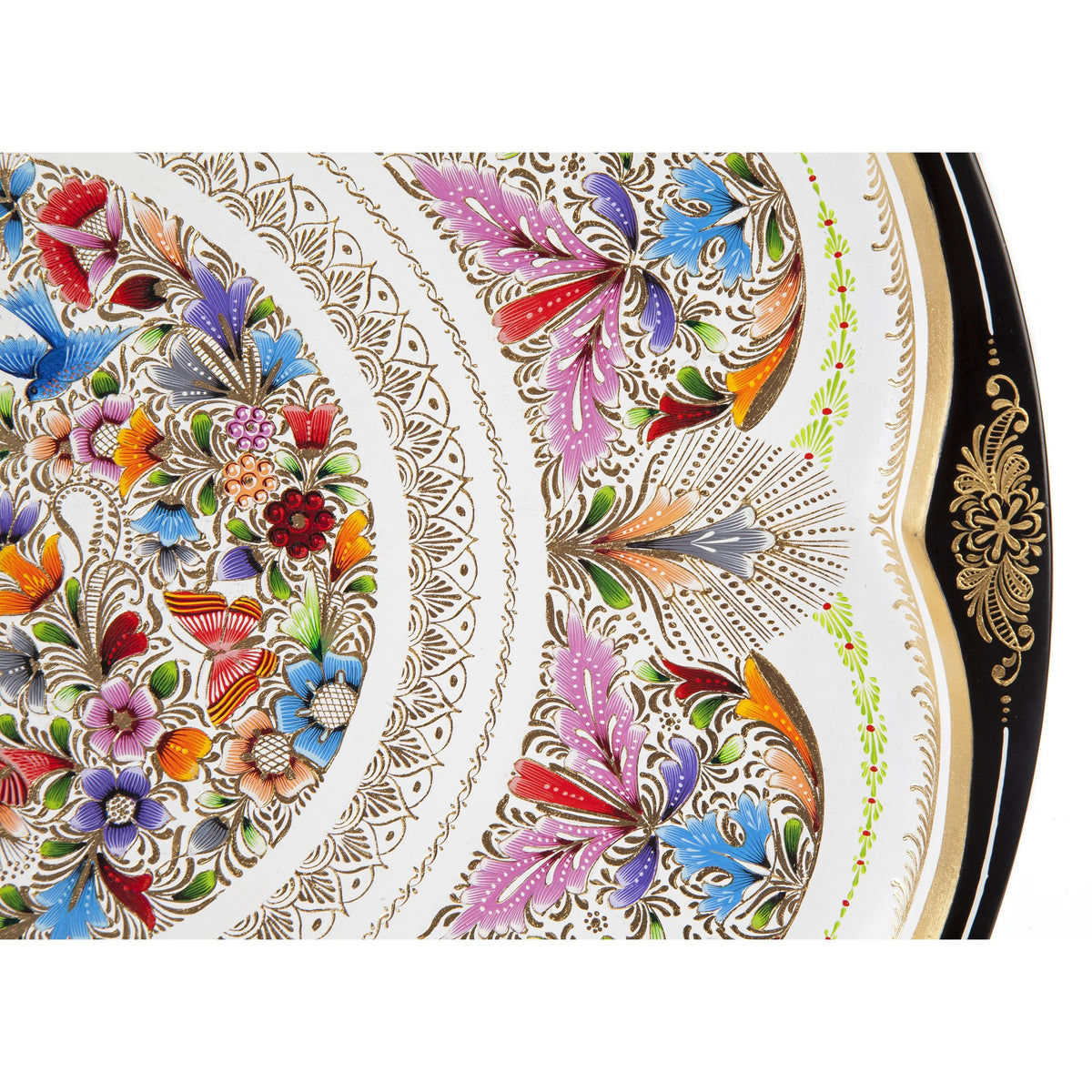 Platon Blanco en Flor / Woodcarving Lacquer Mexican Folk Art