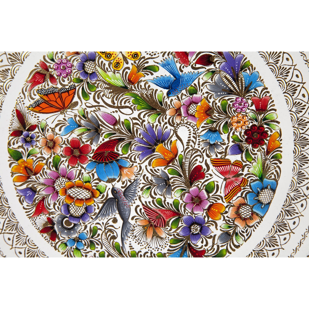Platon Blanco en Flor / Woodcarving Lacquer Mexican Folk Art