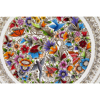 Platon Blanco en Flor / Woodcarving Lacquer Mexican Folk Art