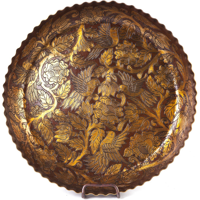 Charola con Flores y Pajaros / Copper Mexican Folk Art