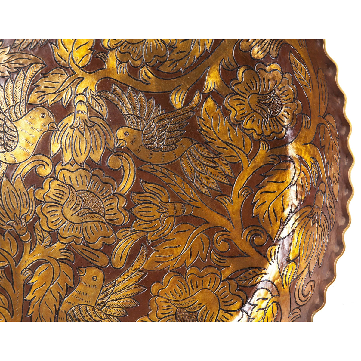 Charola con Flores y Pajaros / Copper Mexican Folk Art