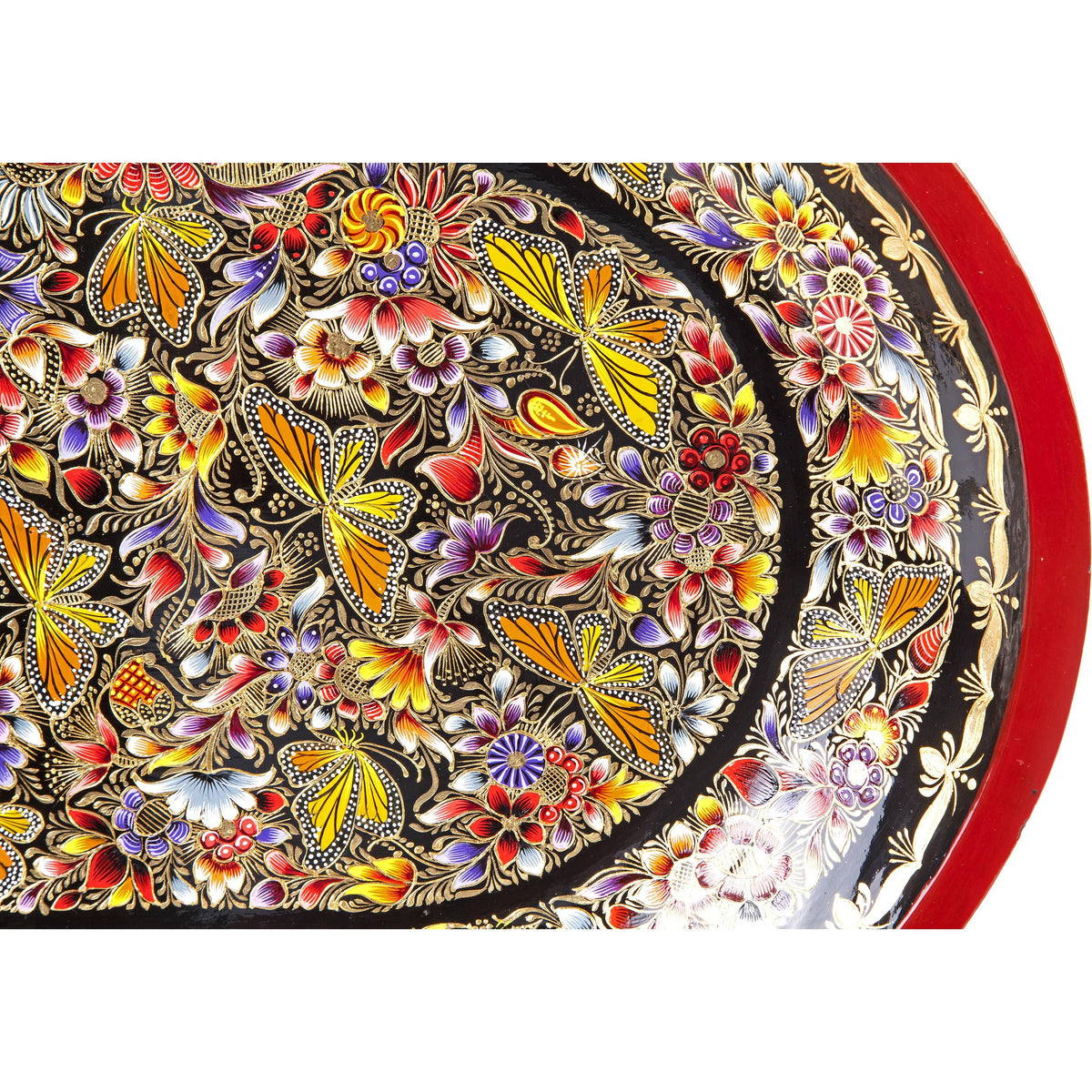 Batea Ovalada Perfilada en Oro / Woodcarving Lacquer Mexican Folk Art