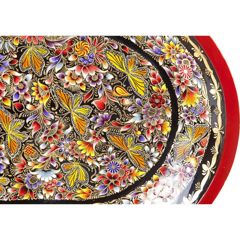 Batea Ovalada Perfilada en Oro / Woodcarving Lacquer Mexican Folk Art
