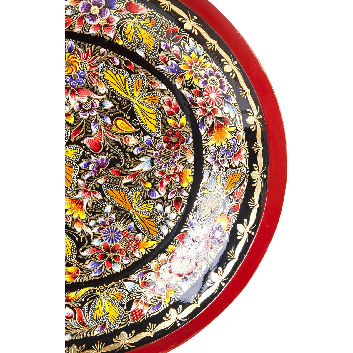 Batea Ovalada Perfilada en Oro / Woodcarving Lacquer Mexican Folk Art