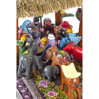 Santa Claus en el Nacimiento / Woodcarving Lacquer Mexican Folk Art Nativity