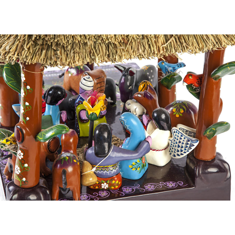 Santa Claus en el Nacimiento / Woodcarving Lacquer Mexican Folk Art Nativity