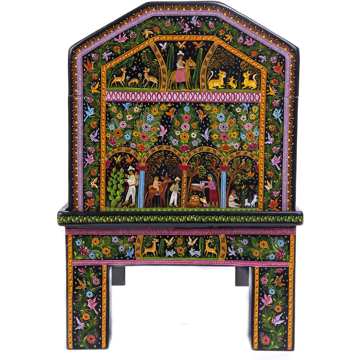 Baul en el Campo / Woodcarving Lacquer Mexican Folk Art