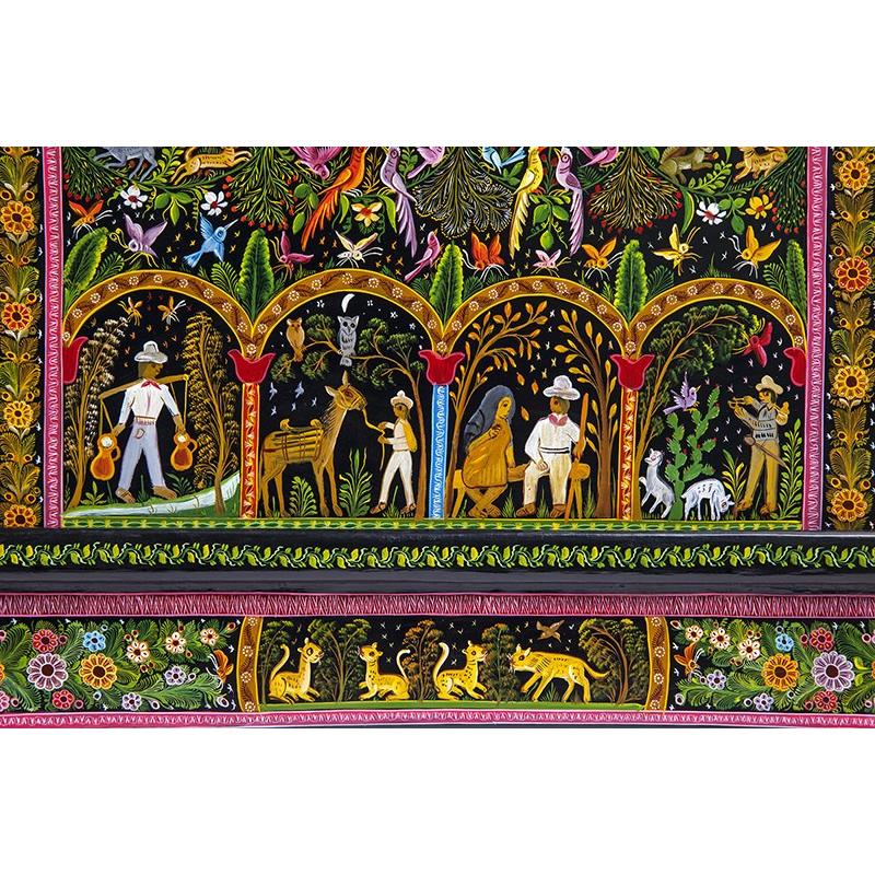 Baul en el Campo / Woodcarving Lacquer Mexican Folk Art