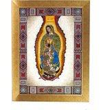 Virgen de Guadalupe con Marco Taraceado en Pluma / Mexican Folk Art Featherwork Frame
