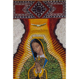 Virgen de Guadalupe con Marco Taraceado en Pluma / Mexican Folk Art Featherwork Frame