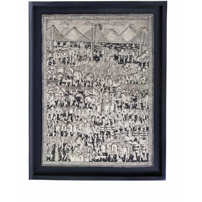 Vista de Xalitla / Amate Paper Mexican Folk Art Painting Frame