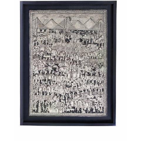 Vista de Xalitla / Amate Paper Mexican Folk Art Painting Frame