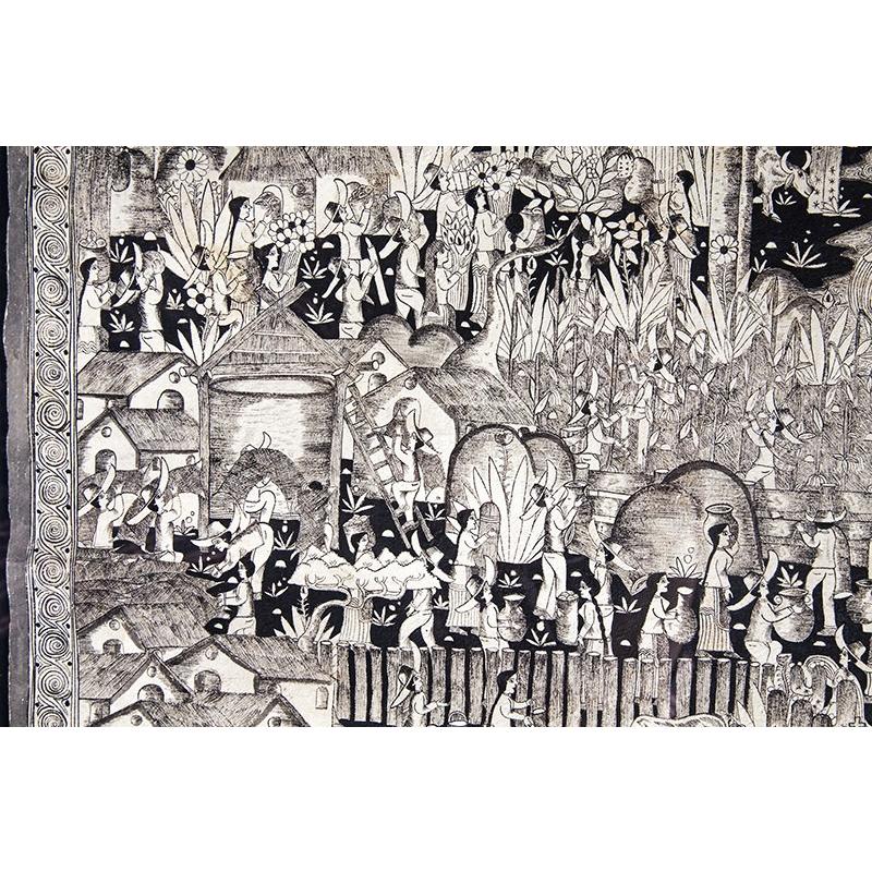 Vista de Xalitla / Amate Paper Mexican Folk Art Painting Frame