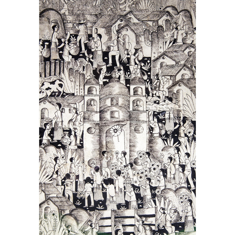Vista de Xalitla / Amate Paper Mexican Folk Art Painting Frame