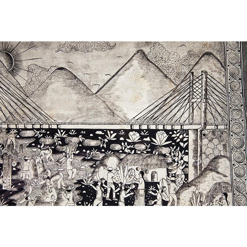Vista de Xalitla / Amate Paper Mexican Folk Art Painting Frame