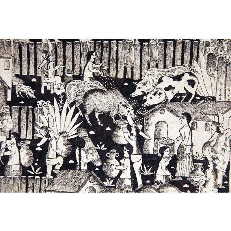 Vista de Xalitla / Amate Paper Mexican Folk Art Painting Frame