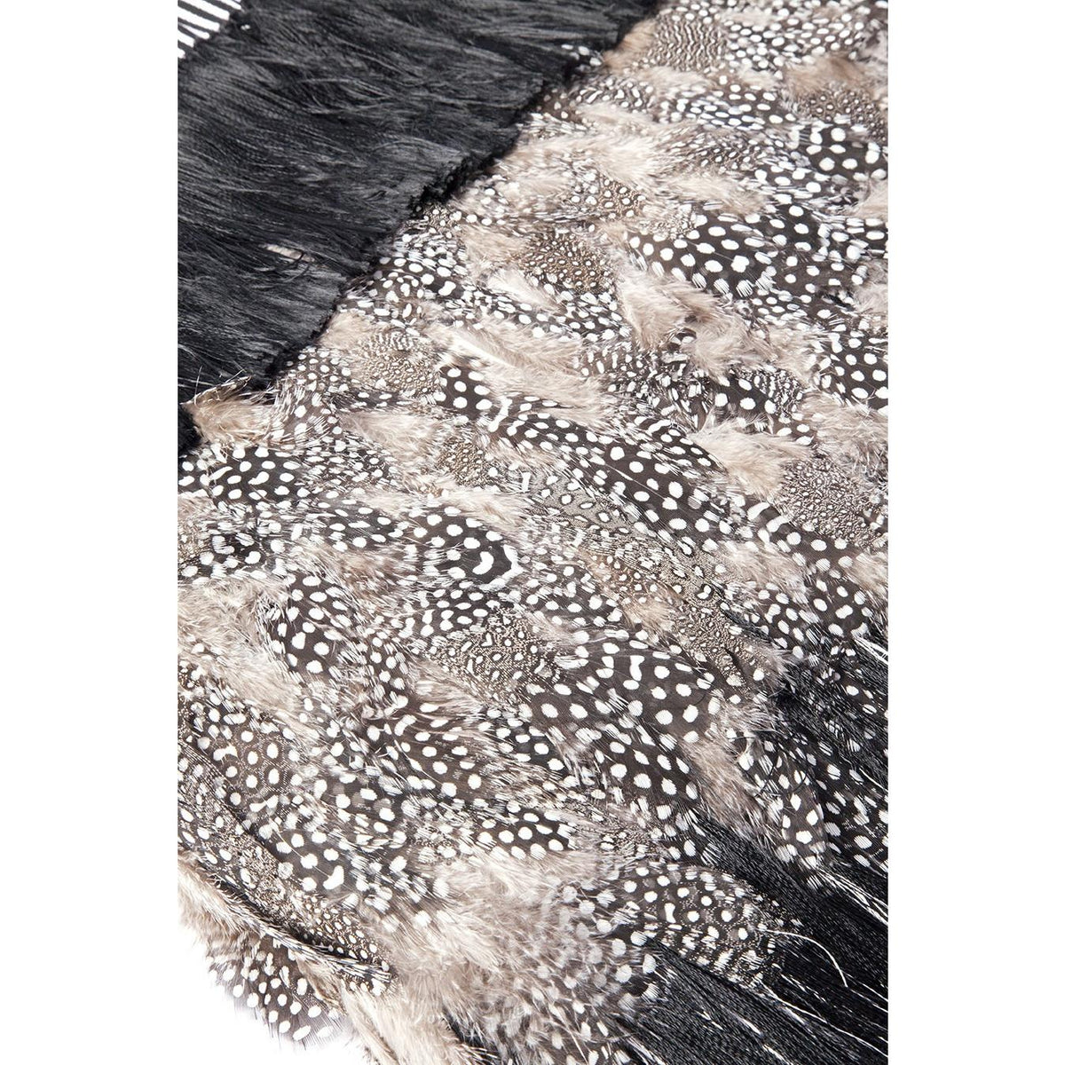 Rebozo Rayado Negro y Blanco con Plumas / Textiles Mexican Folk Art Shawl