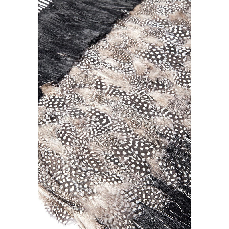 Rebozo Rayado Negro y Blanco con Plumas / Textiles Mexican Folk Art Shawl
