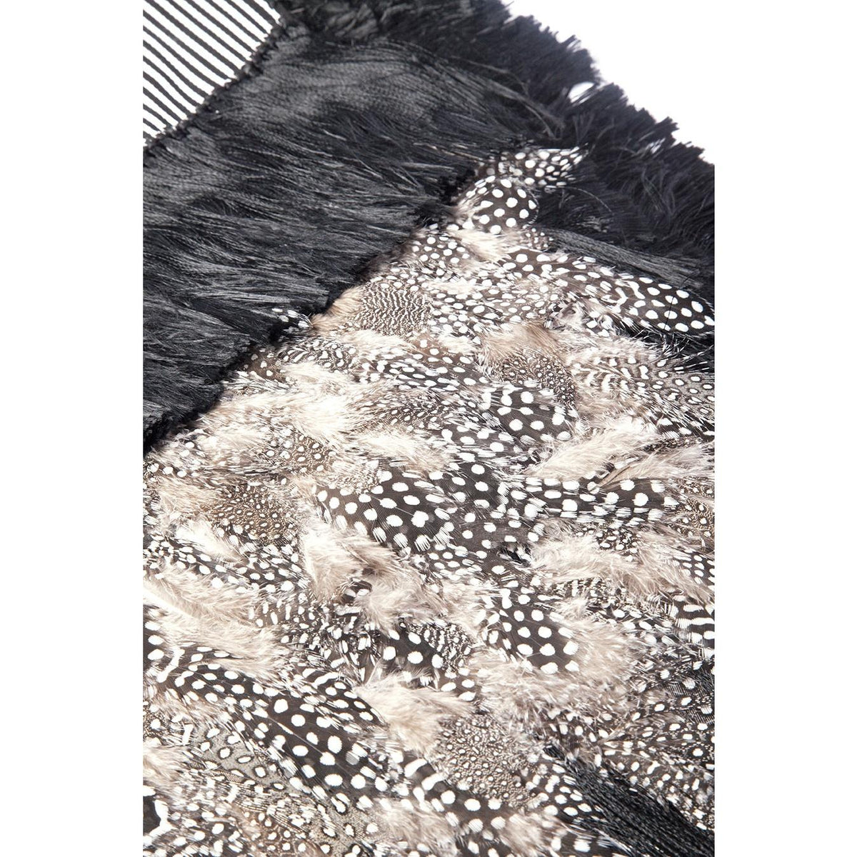 Rebozo Rayado Negro y Blanco con Plumas / Textiles Mexican Folk Art Shawl