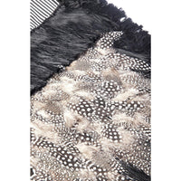Rebozo Rayado Negro y Blanco con Plumas / Textiles Mexican Folk Art Shawl