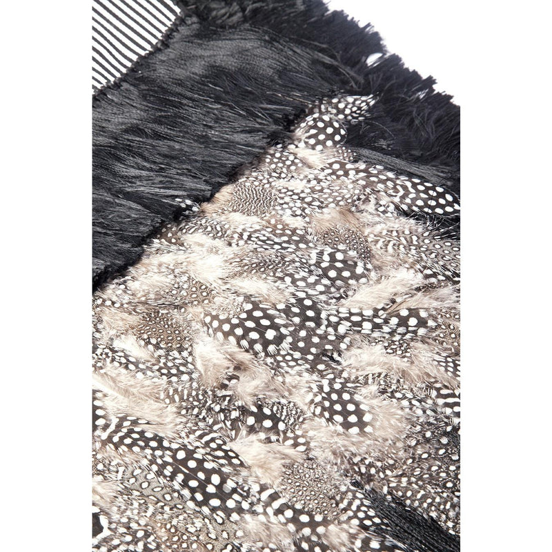 Rebozo Rayado Negro y Blanco con Plumas / Textiles Mexican Folk Art Shawl