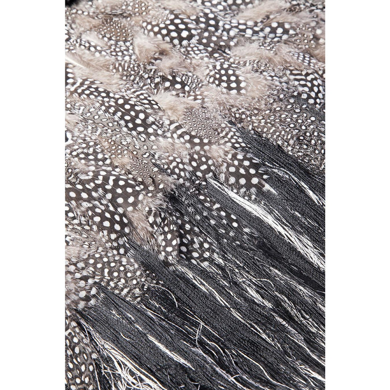 Rebozo Rayado Negro y Blanco con Plumas / Textiles Mexican Folk Art Shawl