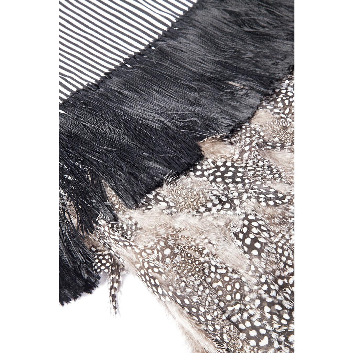 Rebozo Rayado Negro y Blanco con Plumas / Textiles Mexican Folk Art Shawl