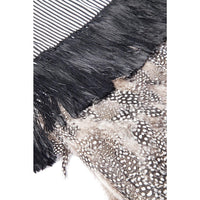 Rebozo Rayado Negro y Blanco con Plumas / Textiles Mexican Folk Art Shawl