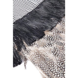 Rebozo Rayado Negro y Blanco con Plumas / Textiles Mexican Folk Art Shawl