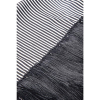 Rebozo Rayado Negro y Blanco con Plumas / Textiles Mexican Folk Art Shawl