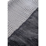 Rebozo Rayado Negro y Blanco con Plumas / Textiles Mexican Folk Art Shawl