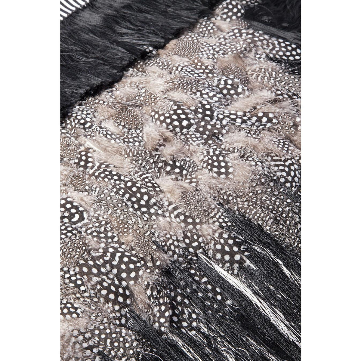 Rebozo Rayado Negro y Blanco con Plumas / Textiles Mexican Folk Art Shawl