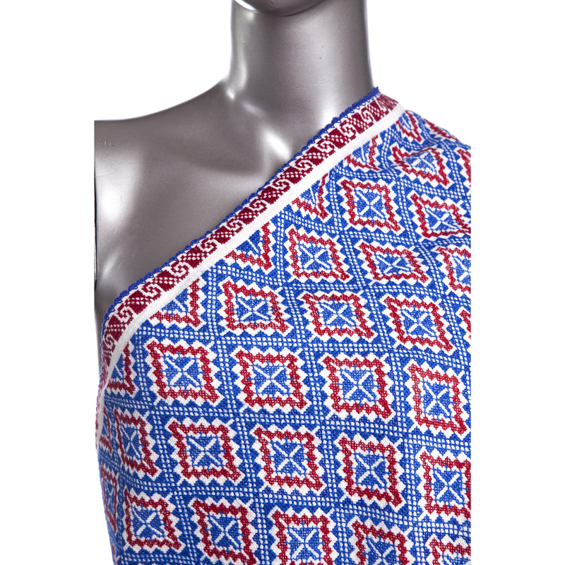 Rebozo Blanco Bordado Rojo Azul / Textiles Mexican Folk Art Shawl