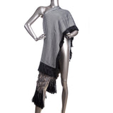 Rebozo Rayado Negro y Blanco con Plumas / Textiles Mexican Folk Art Shawl