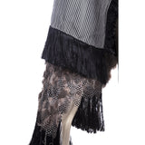 Rebozo Rayado Negro y Blanco con Plumas / Textiles Mexican Folk Art Shawl