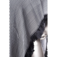 Rebozo Rayado Negro y Blanco con Plumas / Textiles Mexican Folk Art Shawl