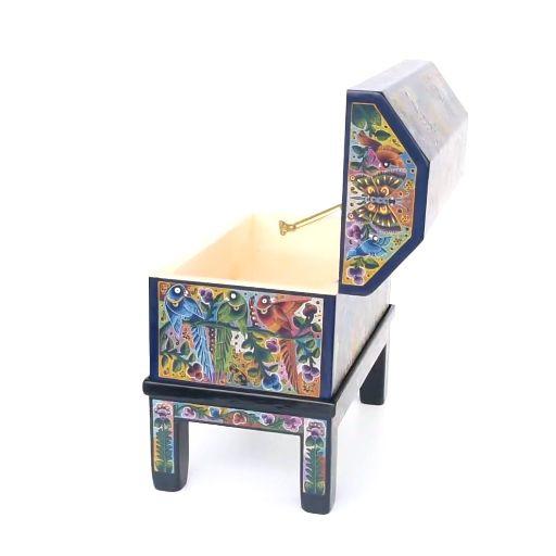 Baul Fauna Selvatica color azul / Woodcarving Lacquer Mexican Folk Art